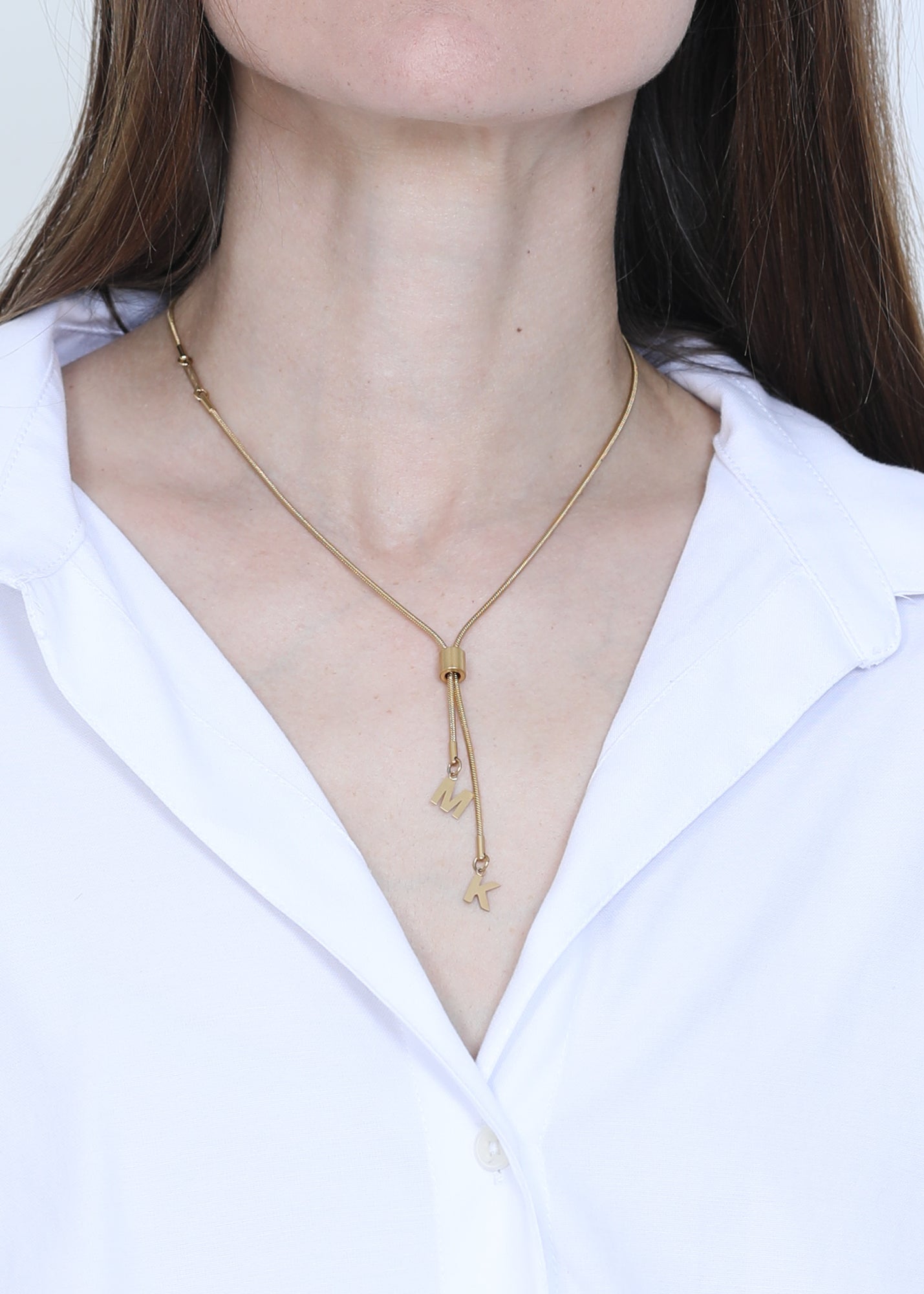 Double Drop Adjustable Snake Chain Necklace in gold