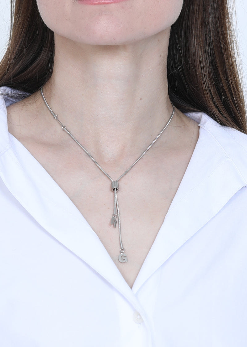 Double Drop Adjustable Snake Chain Necklace in steel