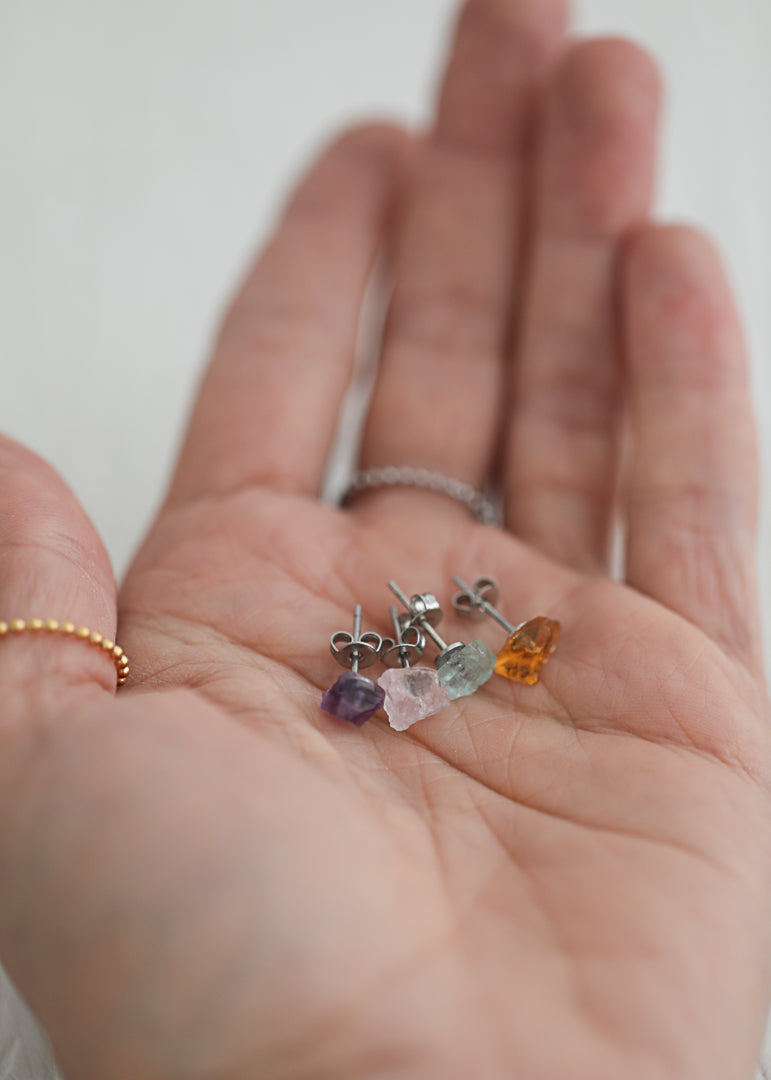 Rock Stud Amethyst Earring (single)