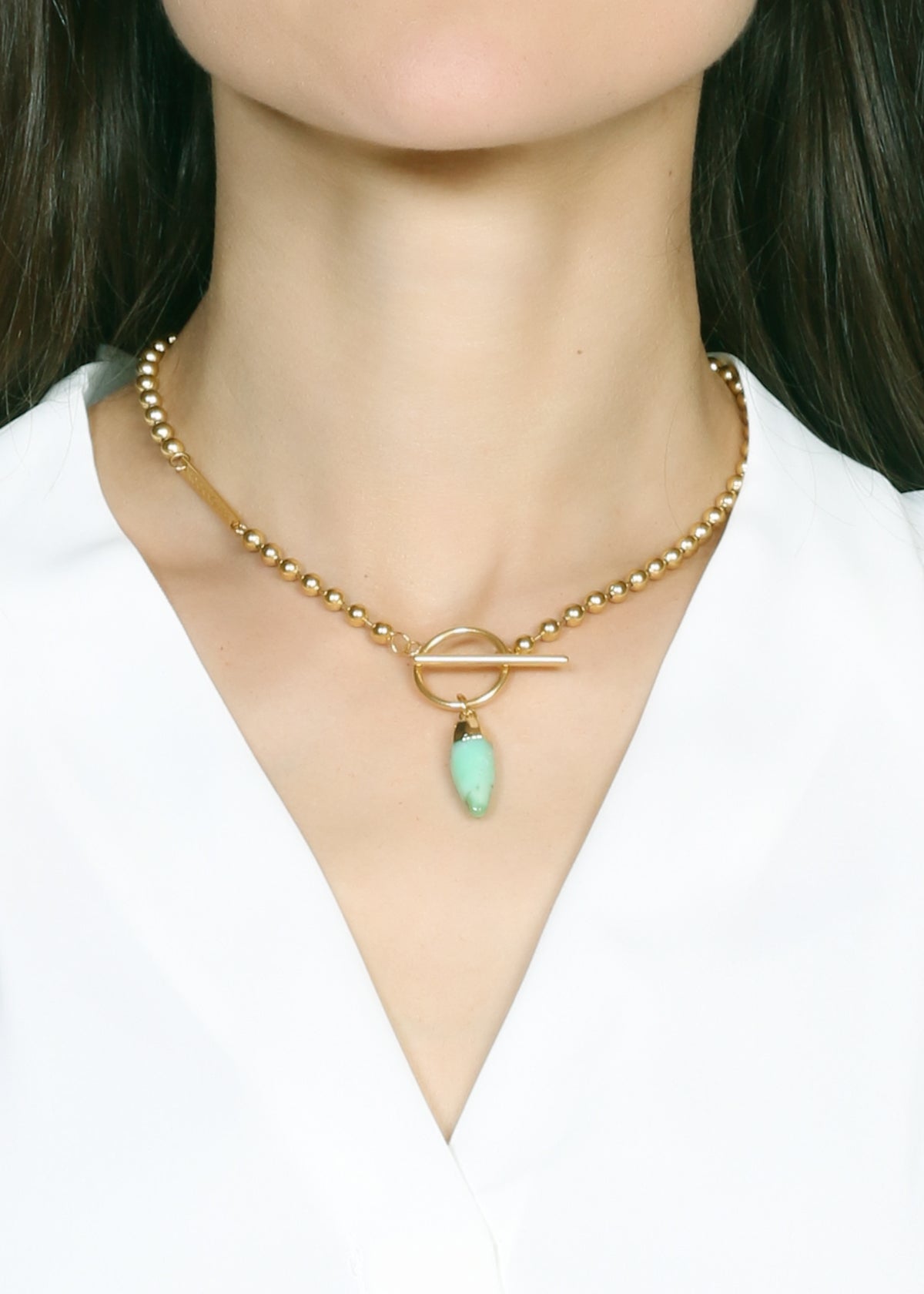 Artemis chrysoprase necklace in gold - Rocking Vibe