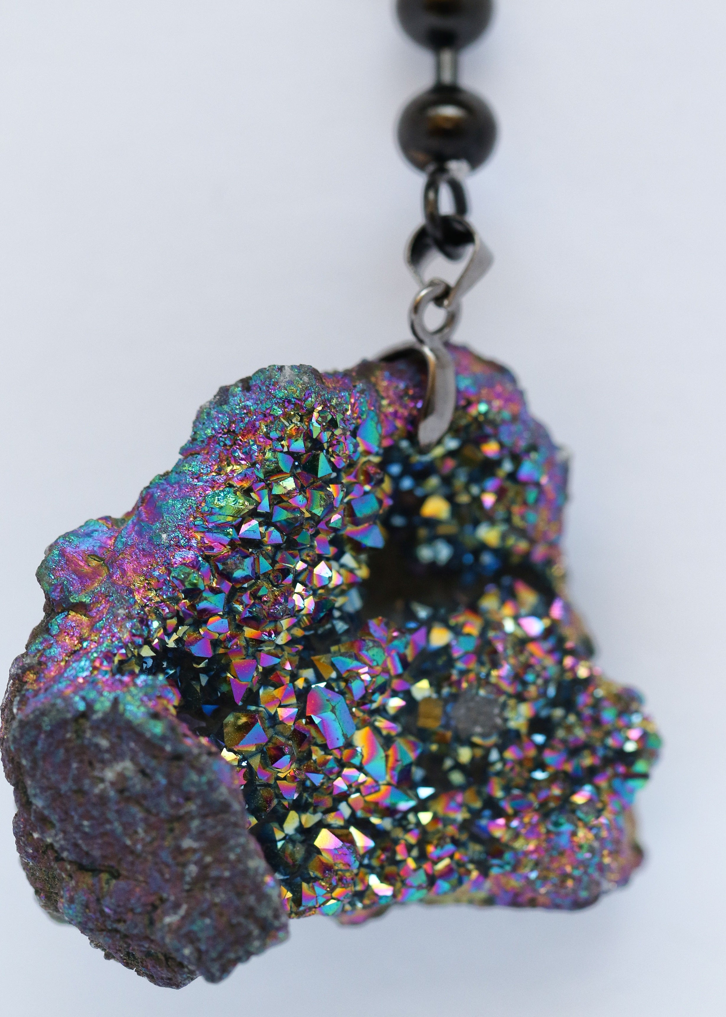 Asteria rainbow diffuser necklace in gunmetal, alternate view - Rocking Vibe
