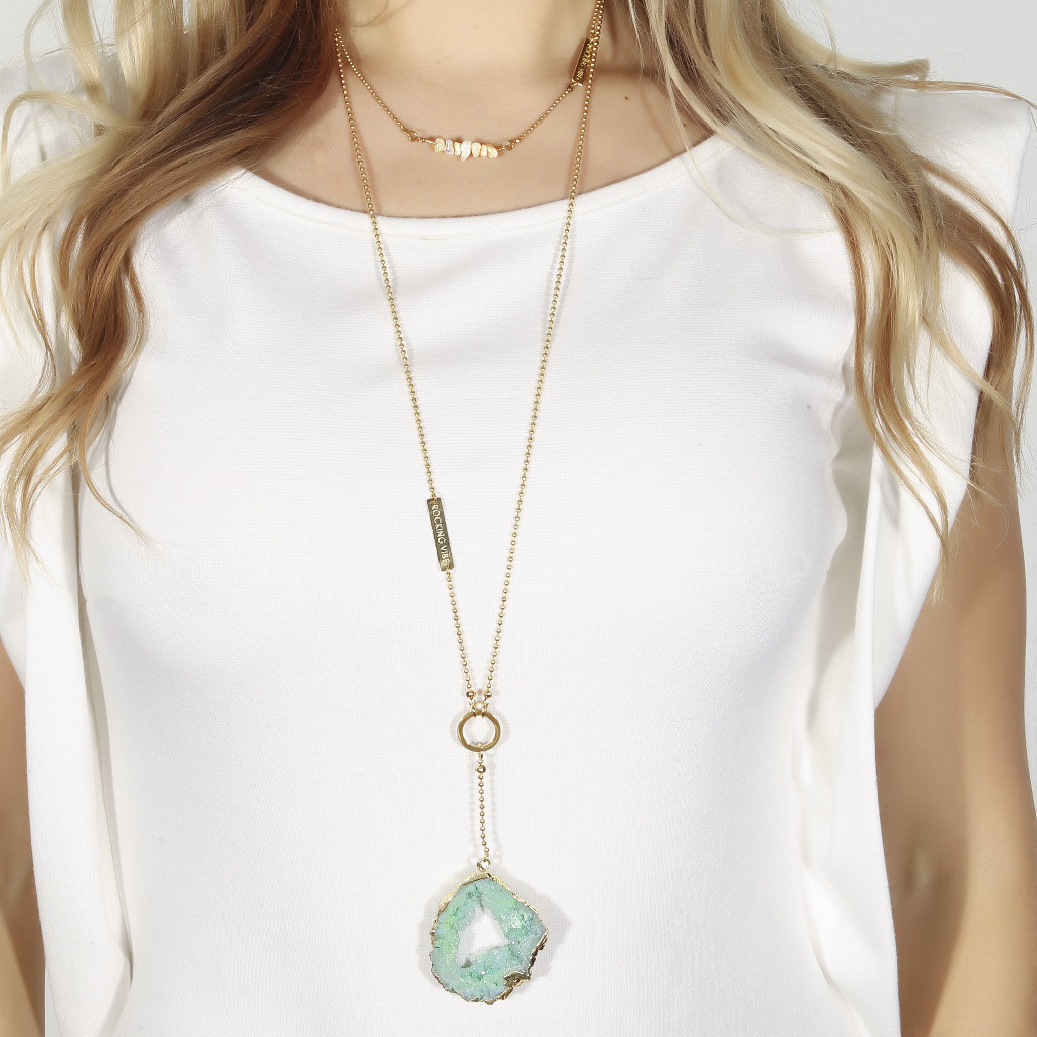 Bliss green necklace in gold - Rocking Vibe