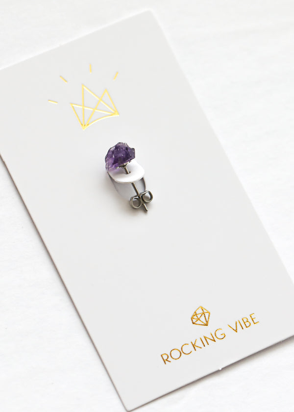Rock Stud Amethyst Earring (single)