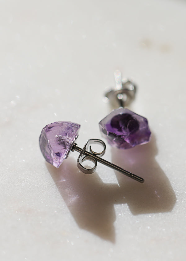 Rock Stud Amethyst Earring (single)